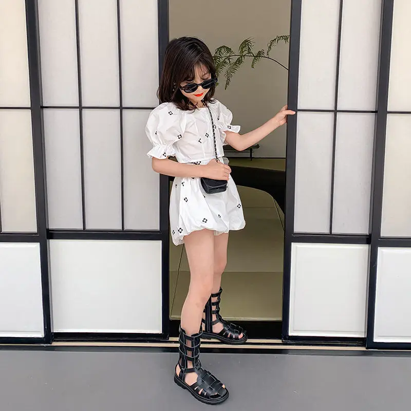 Комплект летнего платья для девочек новинка 2022 шорты с цветочным принтом детская