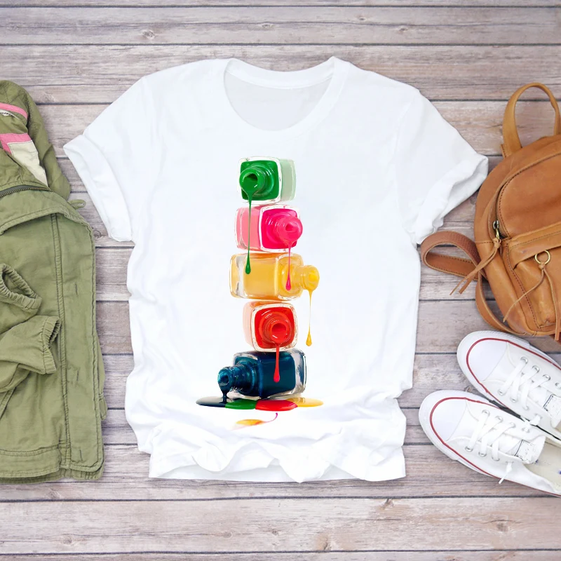 

Women 2021Summer Fingernail 3D Nail Art Fashion Cute 90s Lady T-shirts Top T Shirt Ladies Womens Graphic Female Tee T-Shirt