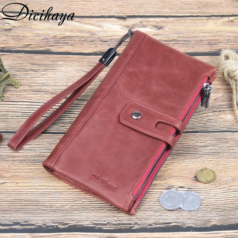 

DICIHAYA Women Wallet Genuine Leather Female Long Coin Purse Cell Phone Pocket Hasp Lady Zipper Walet Clamp For Money Female