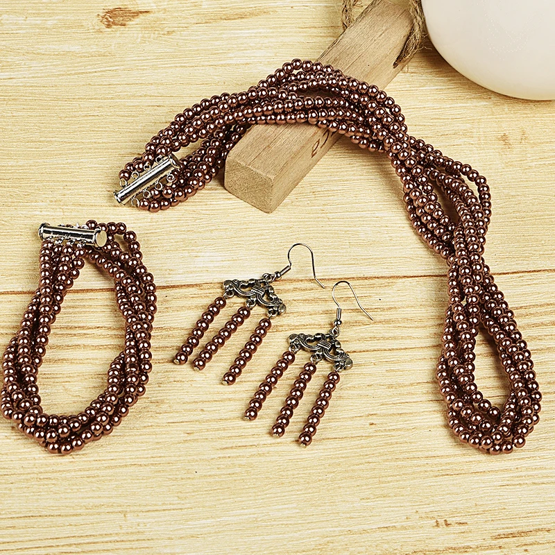 Бокал для шампанского бисерные Стиль шик синтез жемчуга 4 ряда ожерелье браслет