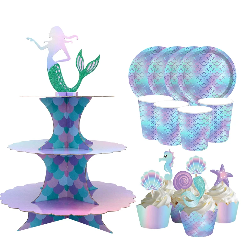 

New Cake Stand for Mermaid Party Mermaid Tableware for Birthday Baby Shower Party Decor Kids Mermaid Wedding Party Supply