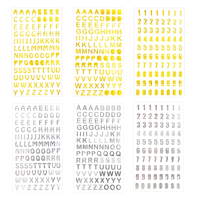 3 листа золотистые/Серебристые фотообои с буквами 0-9 цифры рождественские