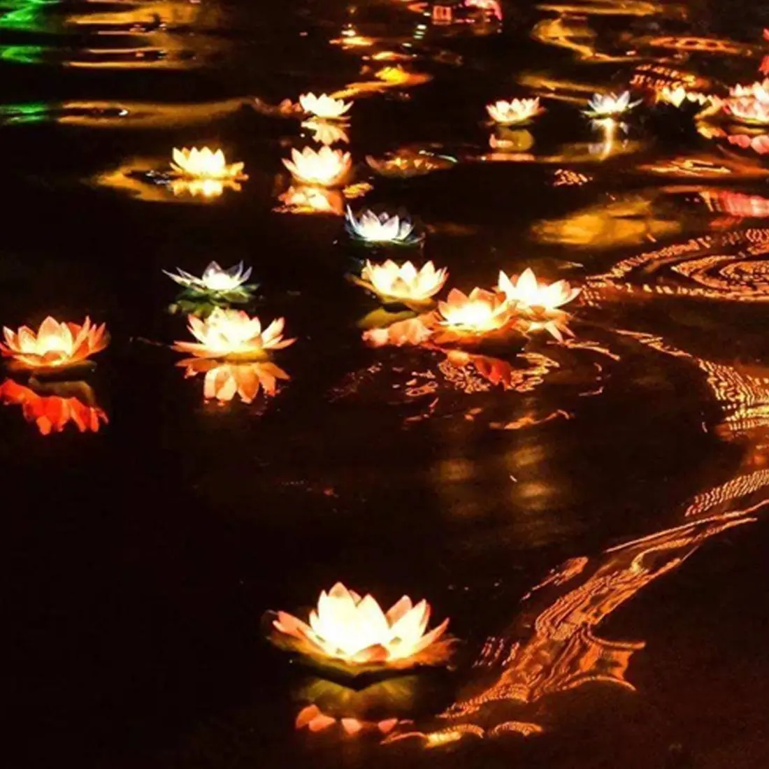 

Colorful Lotus Waterproof Floating LED Flower Lantern Fake Pool Lotus Leaf Lotus Water Lantern Holiday Decoration Light