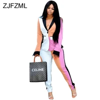 color block spliced tracksuit business suit for women notched collar long sleeve blazer and pencil pant elegant two piece outfit