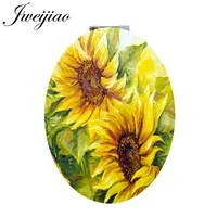 youhaken sunflowera oval leather pocket mirror yellow flowers lotus lilies handheld makeup mirrors for christmas best gift kl75