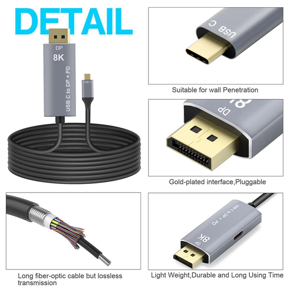 2M USB 3.1 Type C USB-C to DisplayPort 1.4 DP 8K 60hz PD power port UHD HDTV Cable for Laptop For Thunderbolt 3 4K 144HZ adapter |