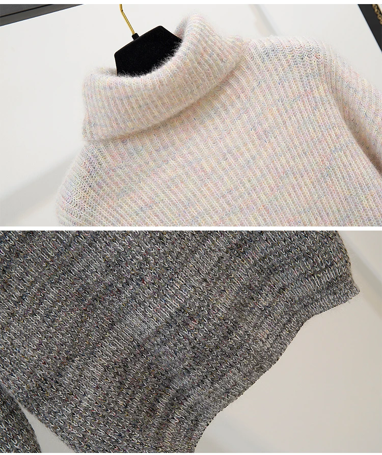 

Women Sweater A-skirt Suits women Two-Piece Set Turtle-Neck Kbitted Sweater + Woolen Skirt Suits