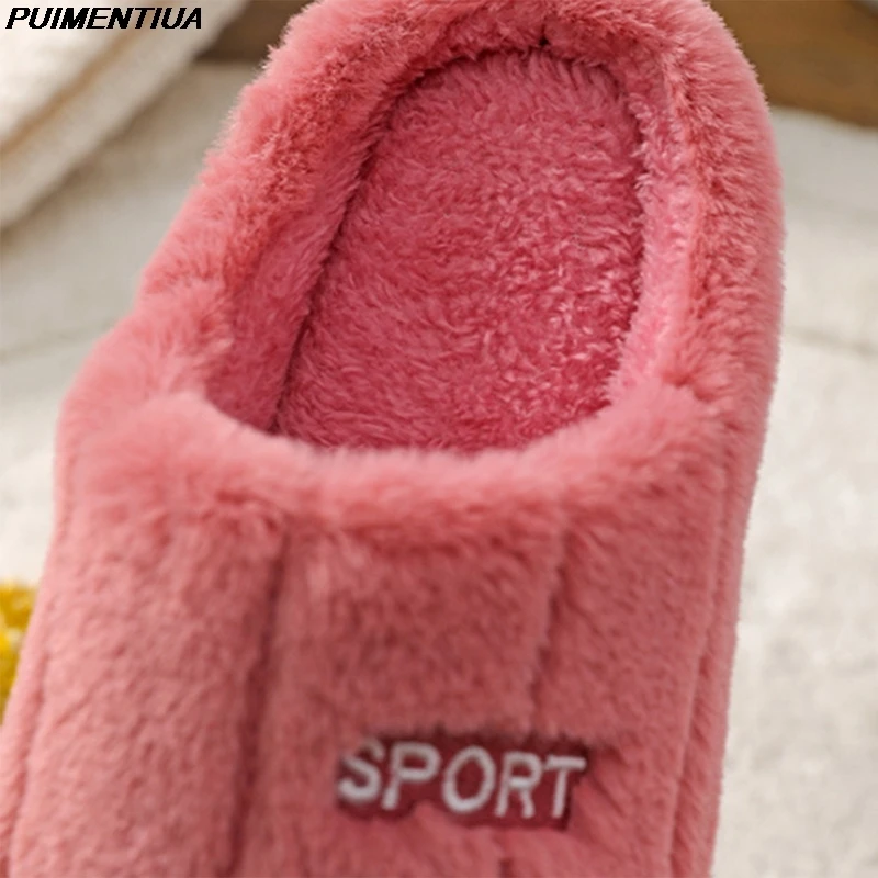 

Women Men Slippers Striped Short Fur Home Slippers For Men Large Size 36-45 Winter House Slides 2021 Floor Male Bedroom Slippers