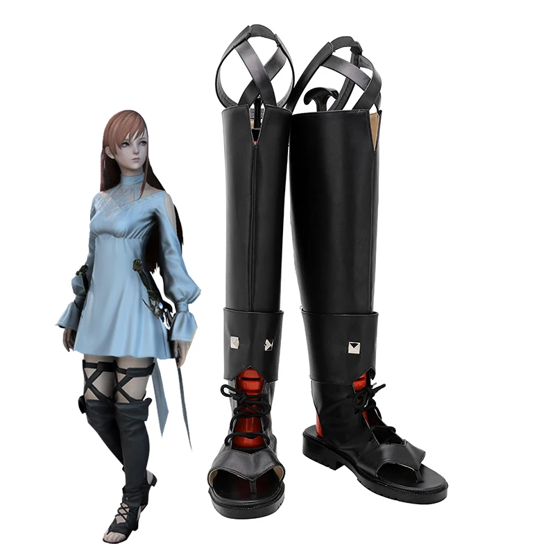 

Сапоги для косплея последней фантазии, черные кожаные сапоги для Хэллоуина, карнавала, аксессуары на заказ