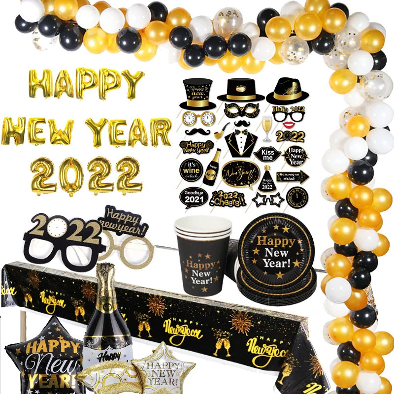 

2022 Happy New Year Christmas Decoration For Home Gold balloon arch Photo Booth Frame Props Navidad noel Gift New Year Eve Party