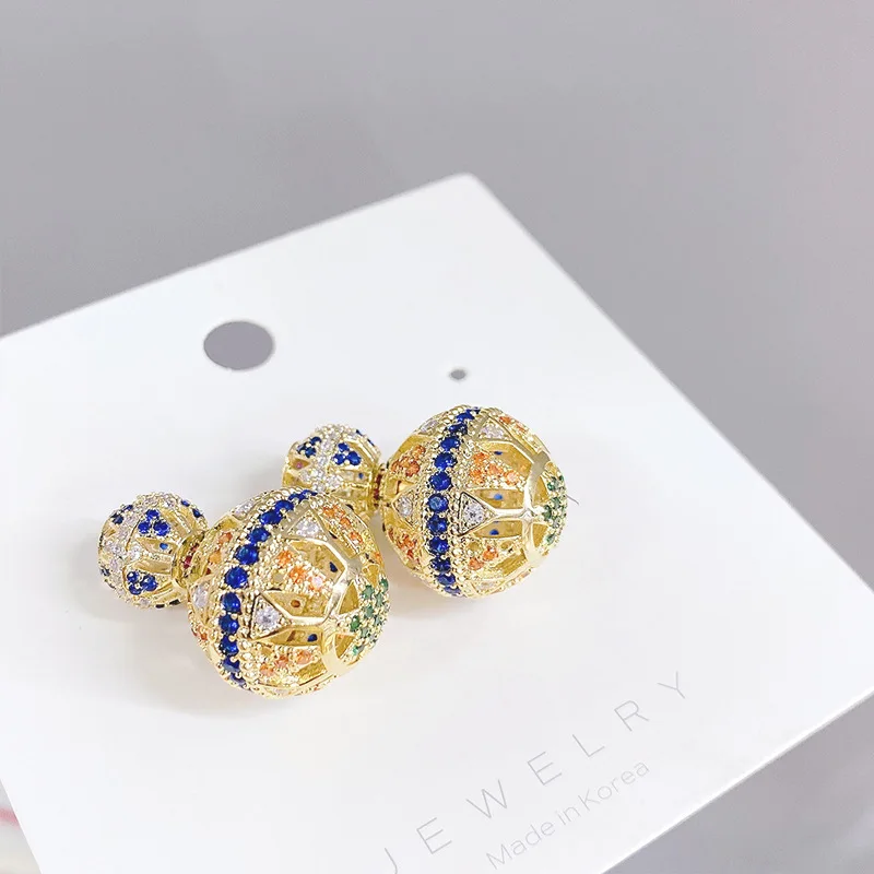 

Wholesale 2021 Fashion Micro Inlay Color Zircon Stud Earrings Female Sterling Silvers Needle Hollow Gift