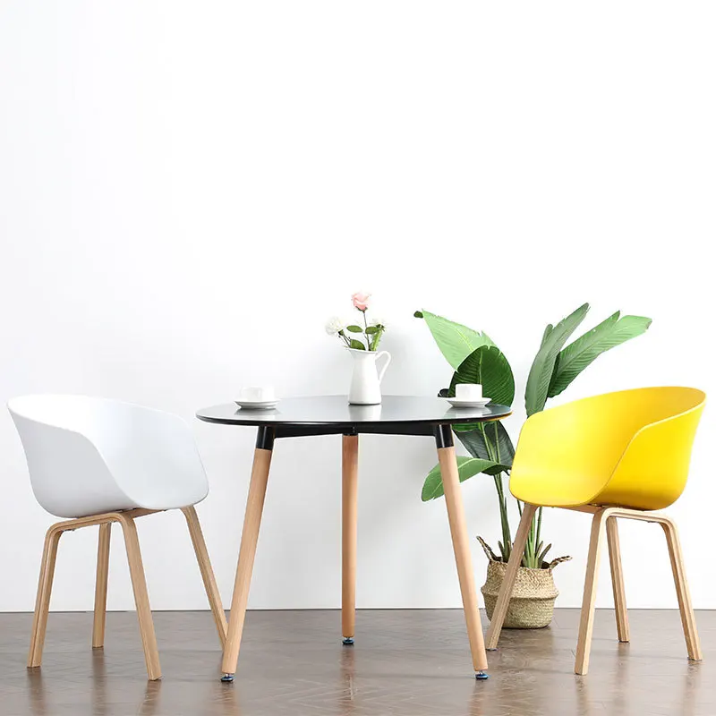 

Modern Style Small MDF White Kitchen Round Dining Room Table Wood for home lounge with beech wood legs