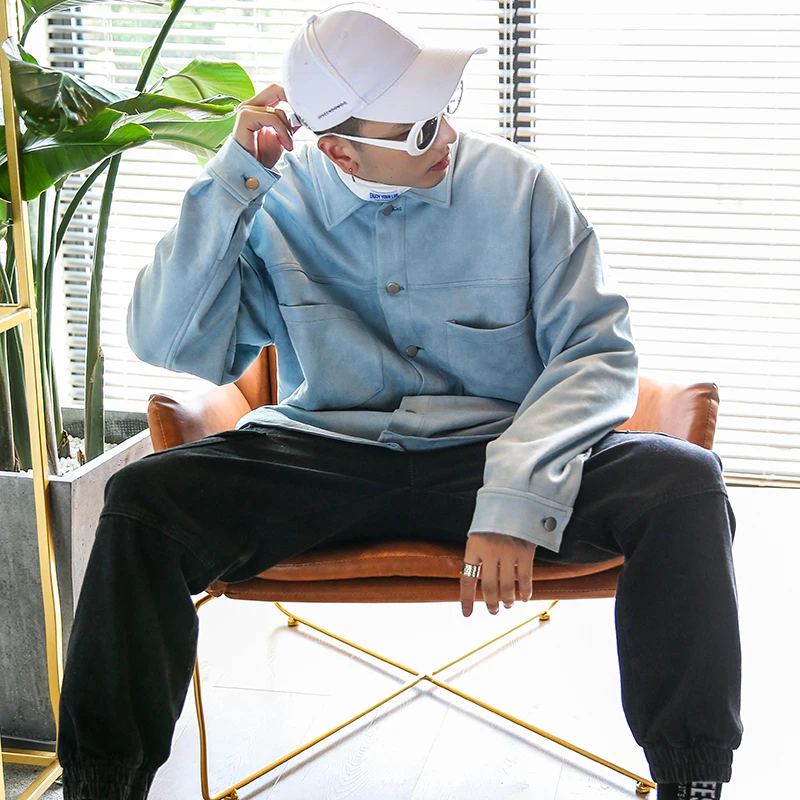 Мужская свободная куртка из оленьей кожи уличная бомбер мужская верхняя одежда в