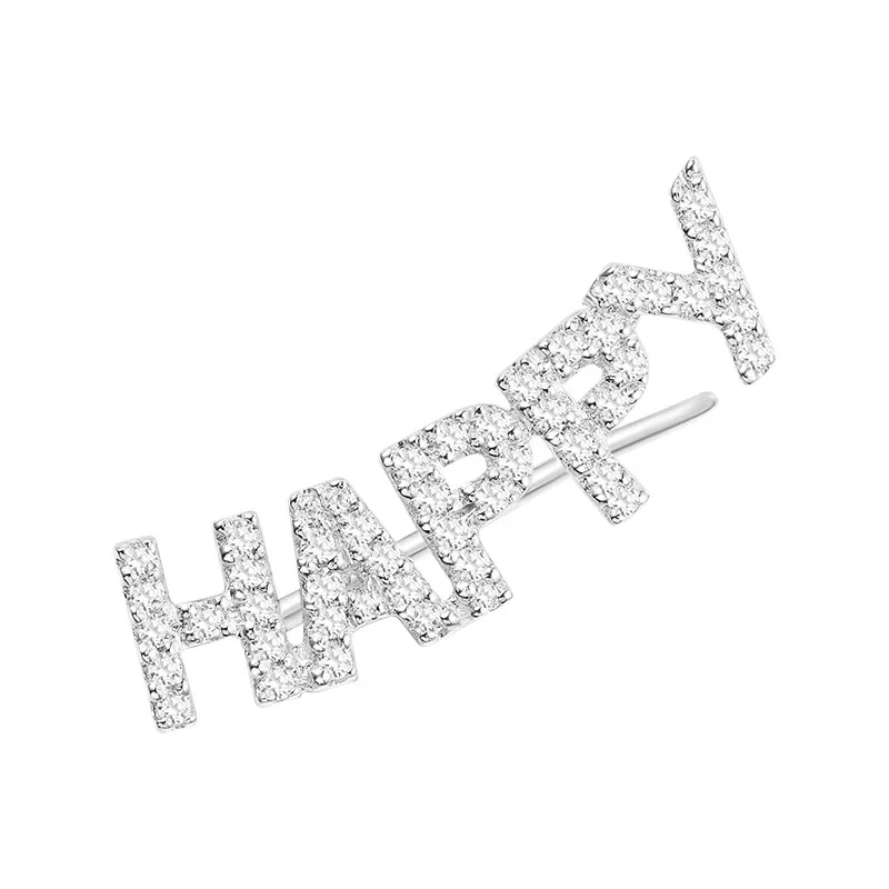

1 Piece 925 Sterling Silver Happy Letter Earring Micro Paved Cubic Zirconia Stones for Women and Girls Party Fashion Jewelry
