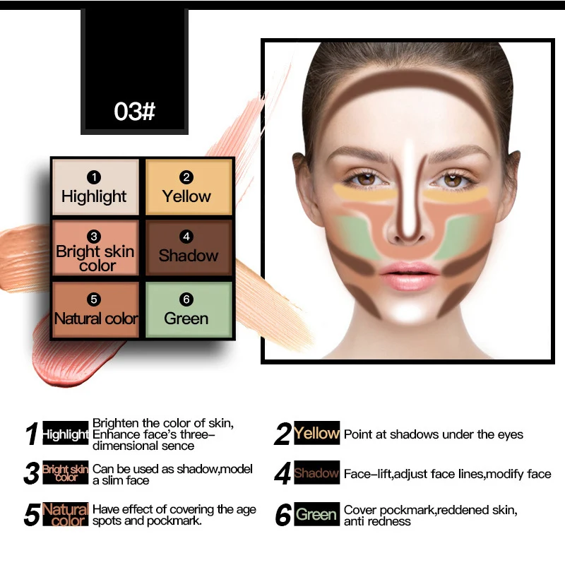 6 цветов Палитра контур хайлайтер трехмерный длинный Lsating водонепроницаемый