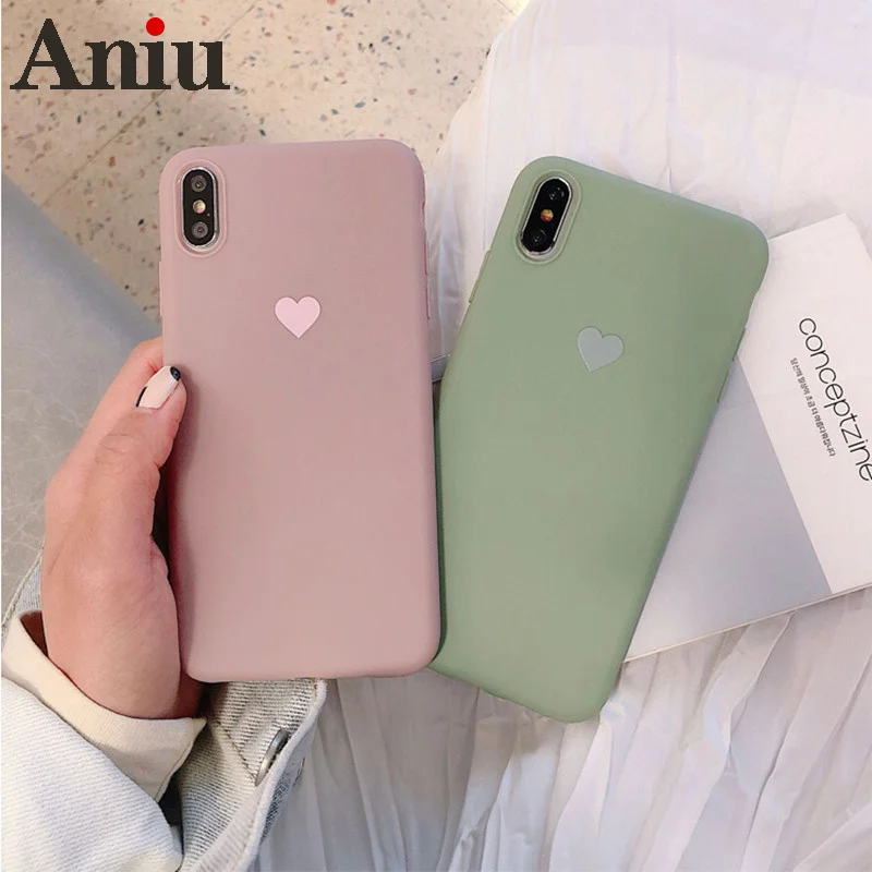 

Cute Matte Solid Candy Phone Case for Iphone Xs Max Xr SE 2020 Simple Heart Silicone Case for Iphone 7 6s 8 Plus 5 5S Soft Cover