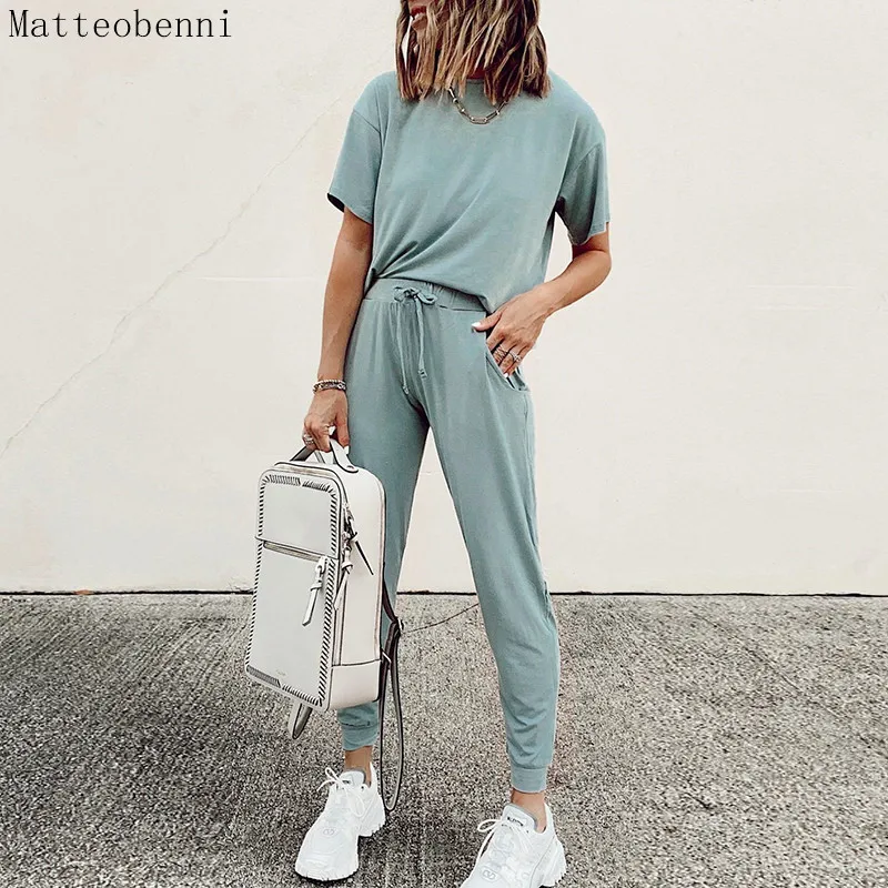 Новинка Женский Повседневный однотонный костюм из двух предметов лето 2020