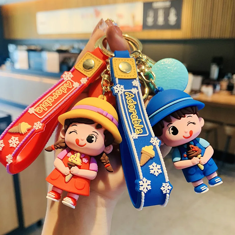 

Cartoon Pendant Ice Cream Kids Leather Bag Car Plastic Soft Rubber Doll Key Ring Keychain Accessories Jewelry Festivals Gift