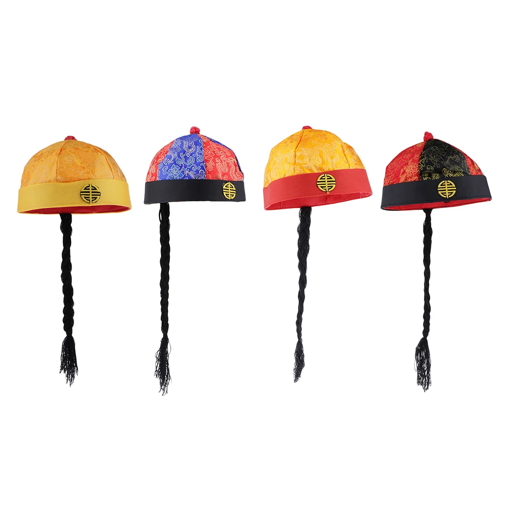 Китайская Восточная шляпа Prettyia для взрослых, шелковая забавная шляпа для костюмированной вечеринки с косичкой