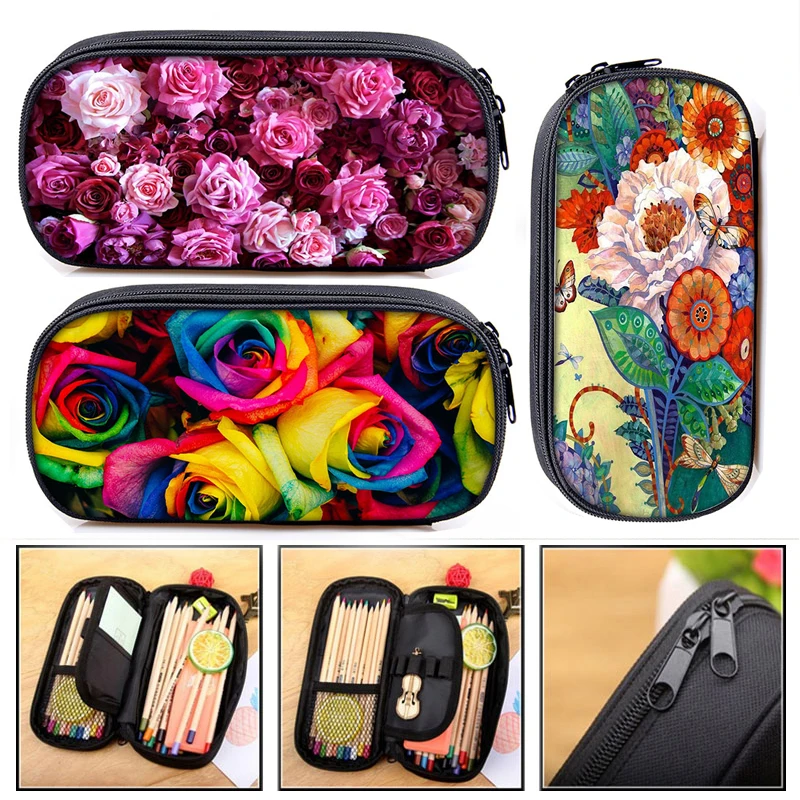 Цветочный чехол для косметики пенал детский школьный женская сумка макияжа