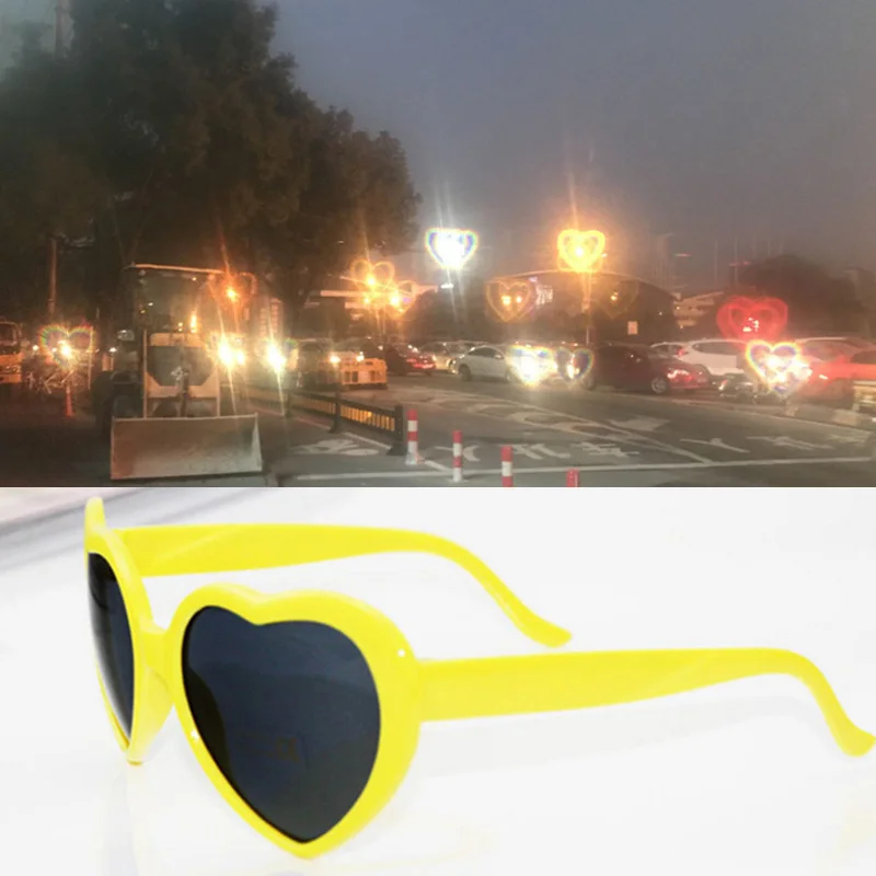 

1PC Love Heart Shaped Effect Glasses Watch The Lights Change Love Image Heart Diffraction Glasses At Night Sunglasses For Women