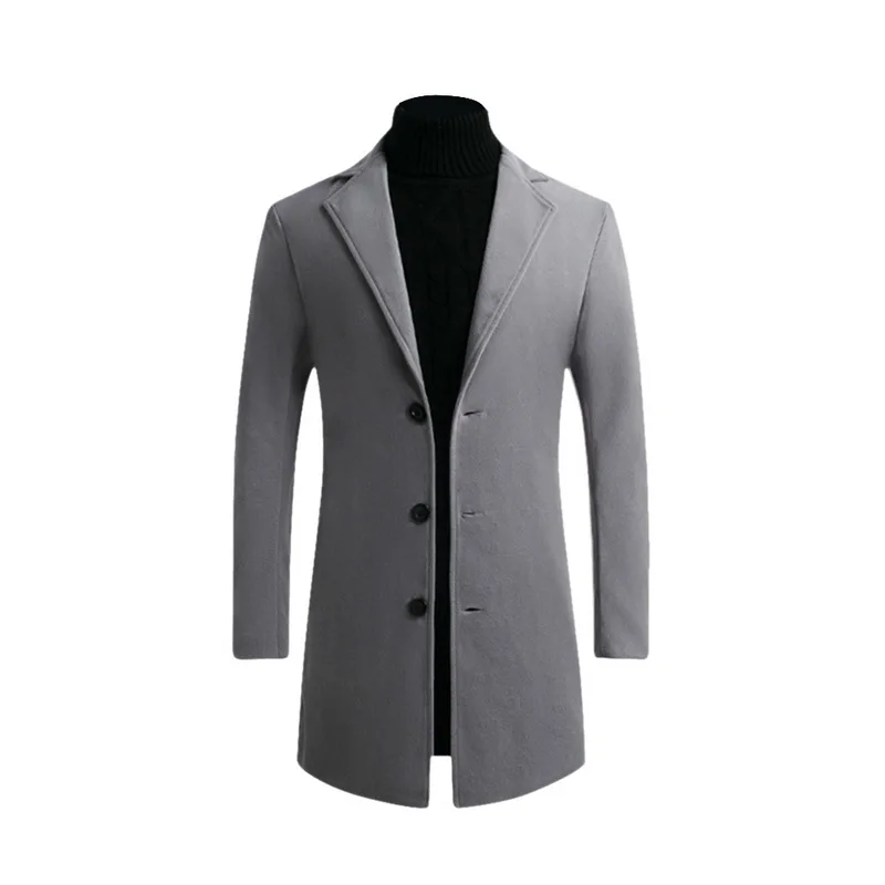 Light Gray B CYSINCOS, модное мужское шерстяное пальто, зимнее, теплое, Одноцветный, длинный Тренч, куртка, мужской, однобортный, Деловой, Повседневный, пальто, парка - Цвет: Light Gray B