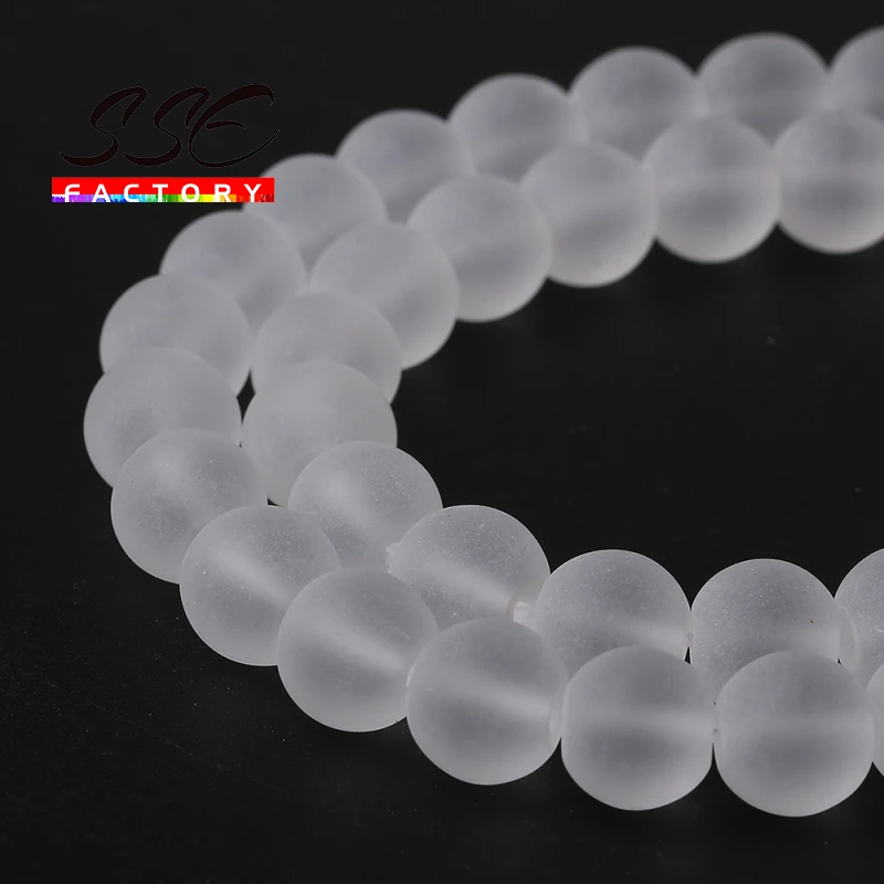 

Wholesale Matte White Crystal Glass Beads Round Loose Spacer Bead 15"Strand 4 6 8 10 12 mm Diy Charm Bracelet For Jewelry Making