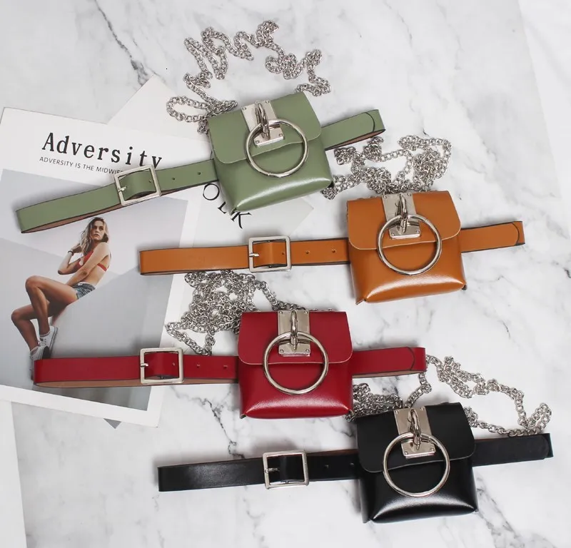 

SeeBeautiful New Fashion Spring 2021 Metal Long Chain Pin Buckle Removable PU Leather Mini Bag Girdle Waist Belts Woman Q020
