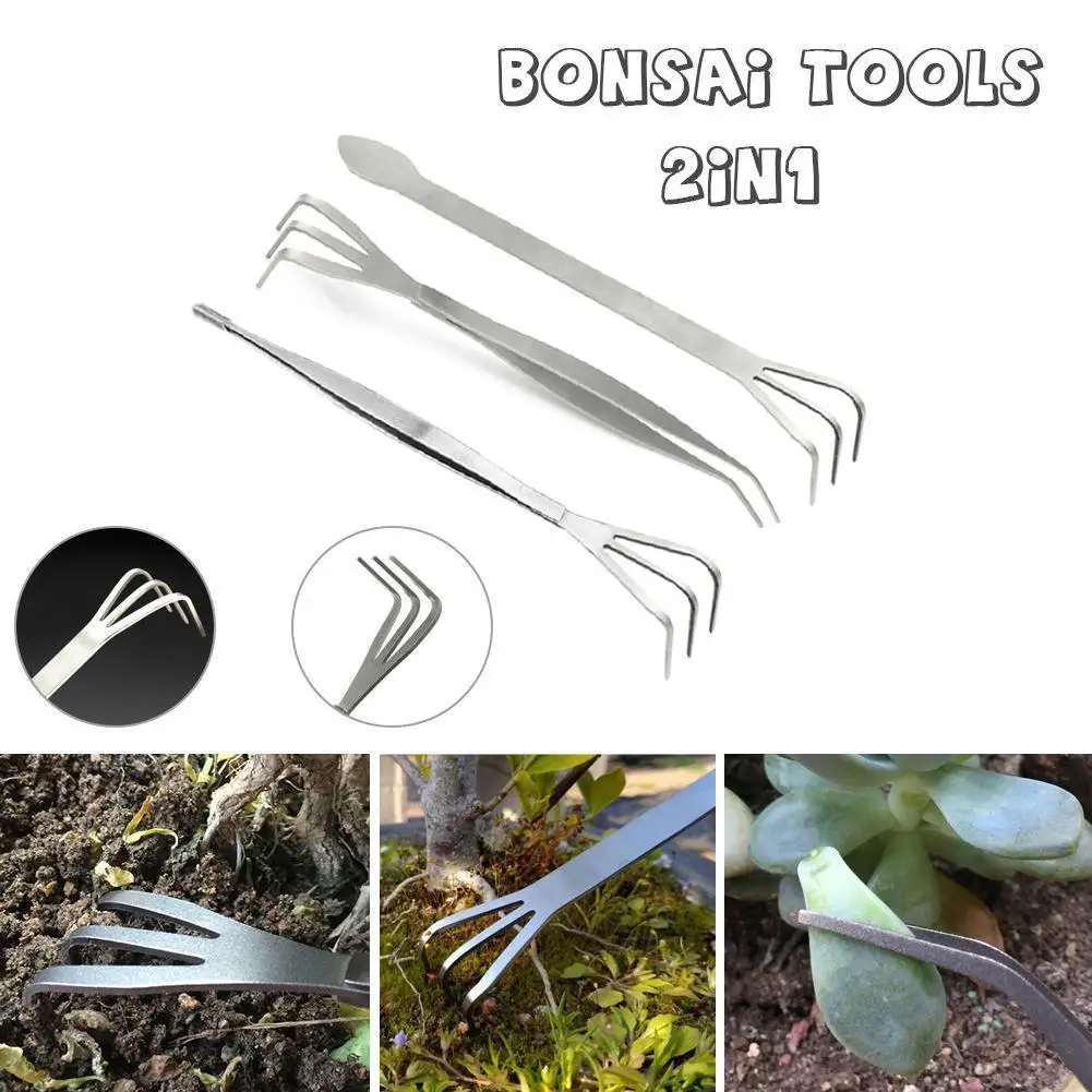 

New Multifunction Bonsai Tool Steel Root Rake Spatula Tweezers Tool Garden Non-slip Handle Durable Rust-proof T5A4