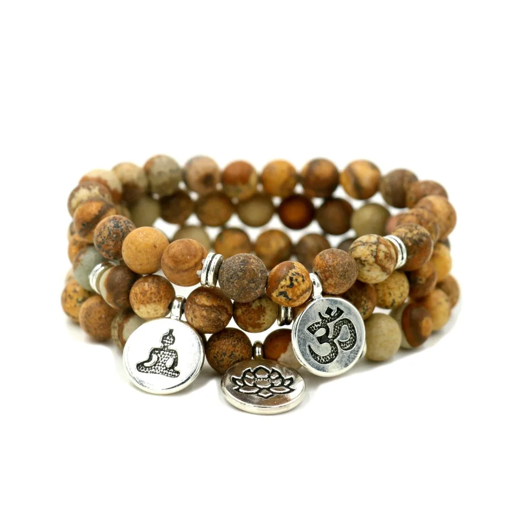 DIY Handmade Jewelry Natural Bark Stone 8 MM Beads Strand Bracelet Women Men Yoga Healing OM Buddha Lotus Prayer Charm | Украшения и