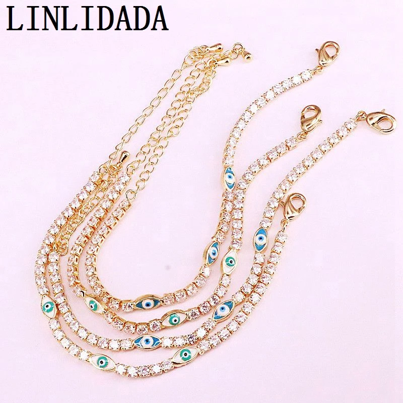 Модный новейший женский браслет эмалированный с глазами и фианитами золотого