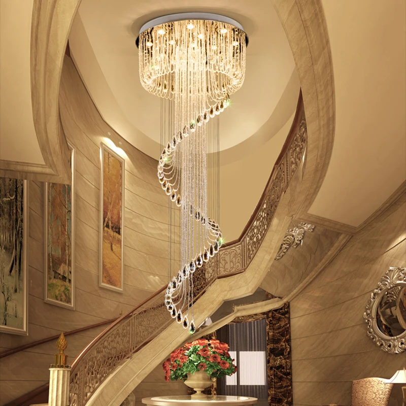 売却 現代ダブルスパイラル階段光沢K9 Ledクリスタルシャンデリアロフトレストランホテルホールロング照明ライト