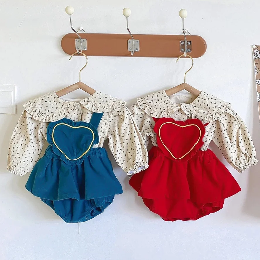 

2 шт., Детский комплект из блузки и шортов с цветочным принтом