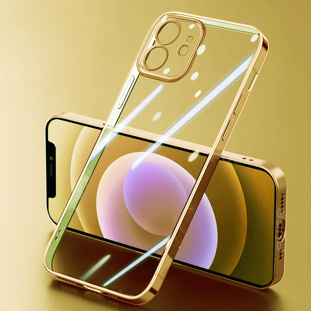 

Luxury Transparent Plating Square Frame Soft Silicone Case For iPhone 12 11 Pro Max XR XS X 8 7 6 6S Plus 12 Mini SE 2020 Cover
