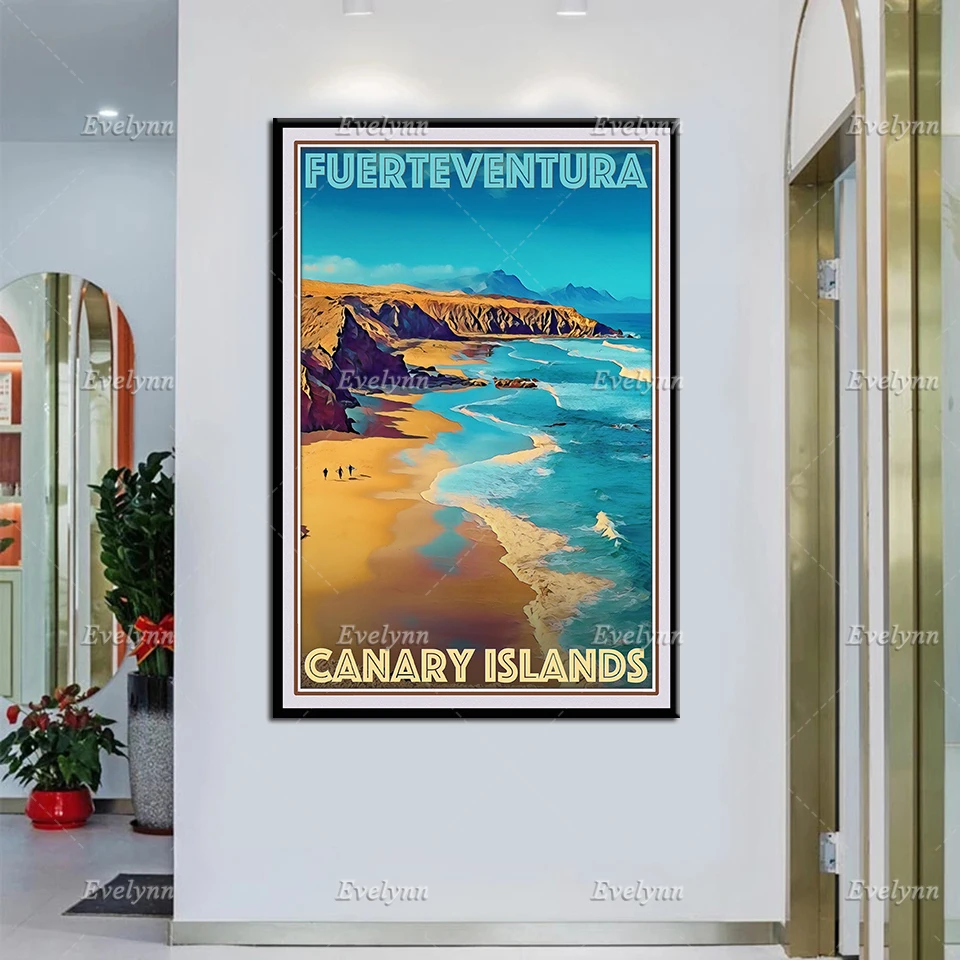 

Retro Vintage Style Travel Poster Fuerteventura Canary Islands Oil Painting Poster and Print on Canvas Wall Art Modular Pictures