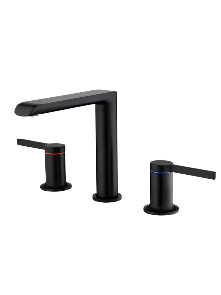 

Basin Faucets Brushed Gold Color Bathroom Mixer Tap Copper Black Wash Basin Faucet Double Handle Three Hole Crane For Bathroom