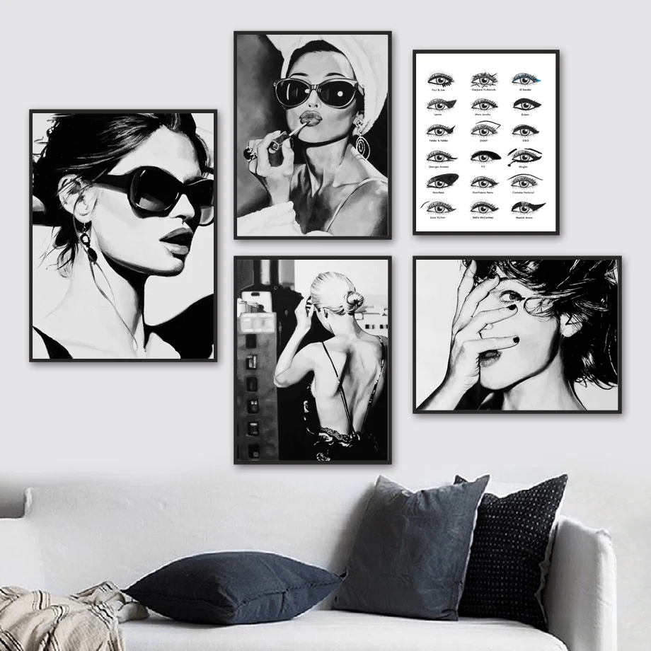 

Black White Fashion City Woman Lipstick Wall Art Canvas Painting Nordic Posters And Prints Wall Pictures For Living Room Decor