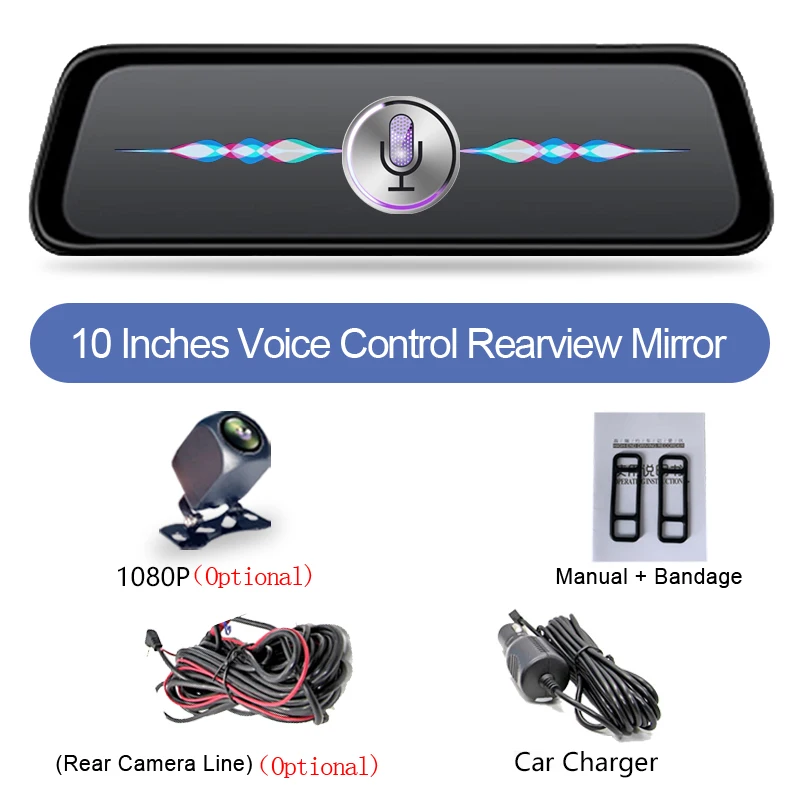 Зеркало видеорегистратор ADDKEY 10 дюймов сенсорный экран 1080P голосовое