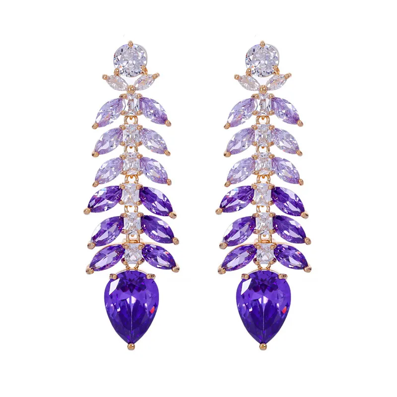 

Colorful Cubic Zirconia Leaves Pendant Earrings for Women Luxury Jewelry Female Fashioin Feather Dangle Earrings