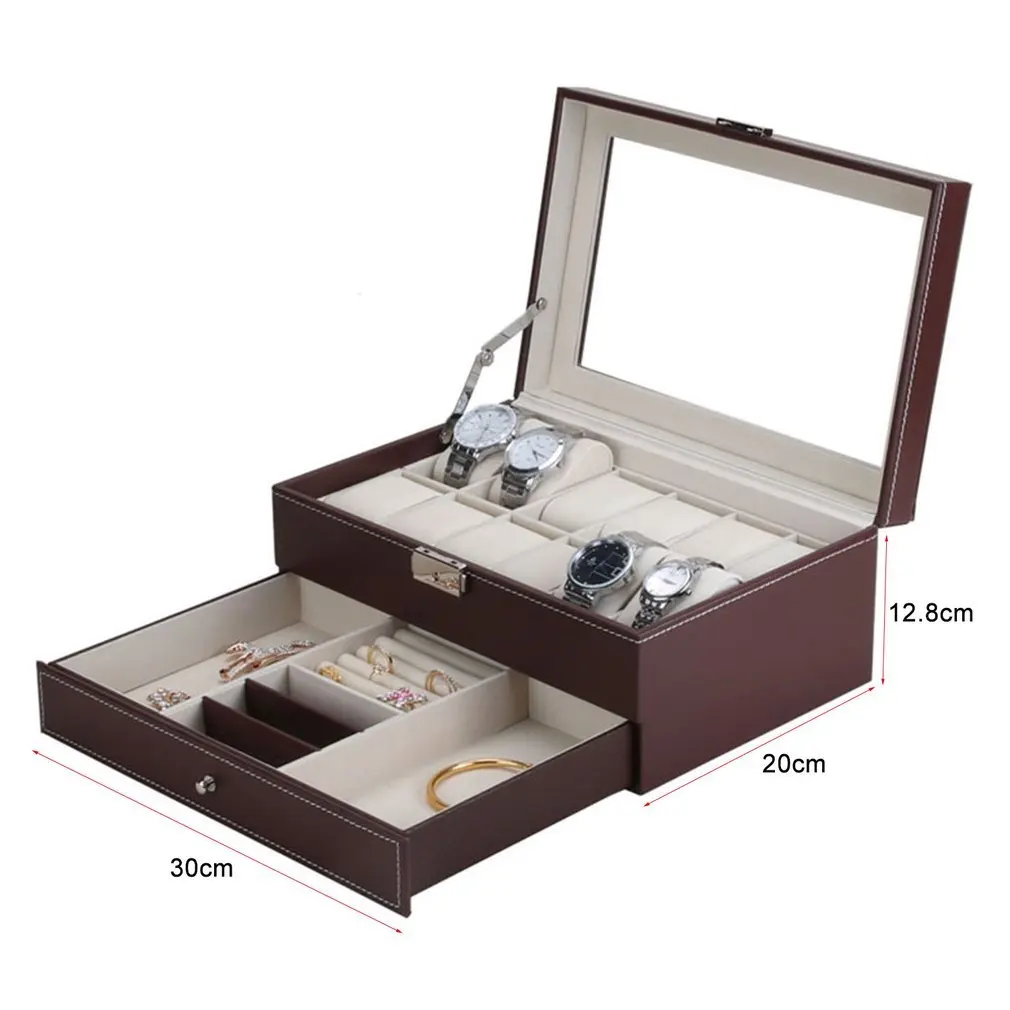 

Leather/Wood Ring Necklace Jewelry Storage Organizer Container Casket Display Grids Watch Box Winder Classic Packaging Holder