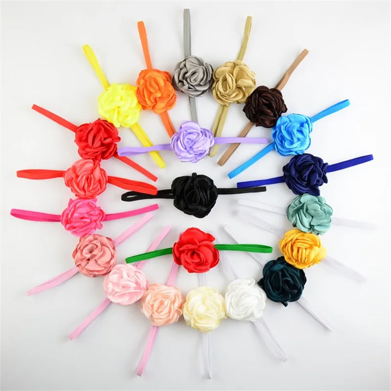 

50pcs/lot Shinny Elastic Headband with 2 inch handmade roast flower Hair Band Hair Accessories Kids Popular Photo Props Headwear
