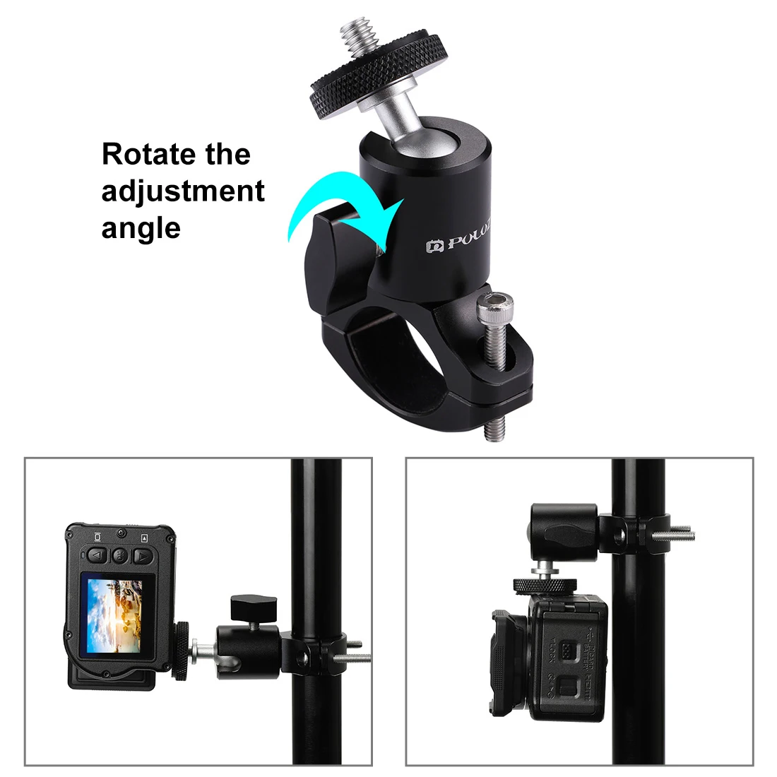 

PULUZ-Manillar de aluminio para bicicleta, rtula de bola de trpode, adaptador de montaje para GoPro HERO9 negro/8 negro/Max/HERO