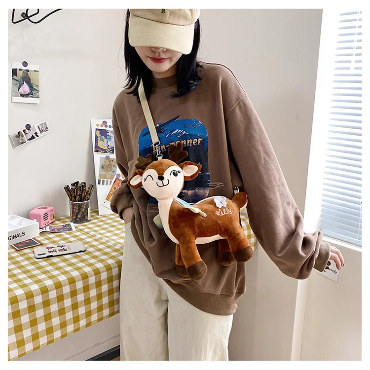 

Deer Shaped Velet Shoulder Bags for Women's Autumn Winter Cartoon Fashion Ladies Vintage Handbags Women Messenger Bags New