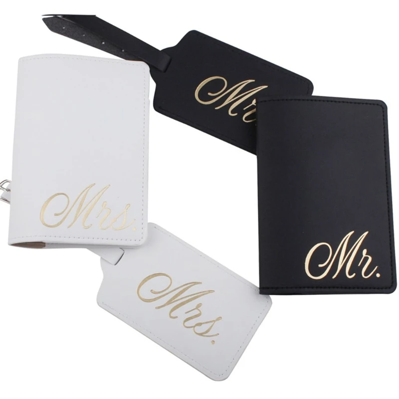 

1Set PU Leather Luggage Tag Passport Case Wallet for Couples Honeymoon Travel Organizer