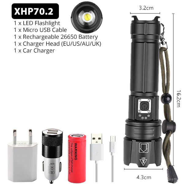 3000LM вспышка светильник светодиодный XHP90 XHP70.2 масштабирования Фонарь Кемпинг лампы 18650 26650 самый мощный USB Перезаряжаемые Тактический светильник XHP50 - Испускаемый цвет: Package F