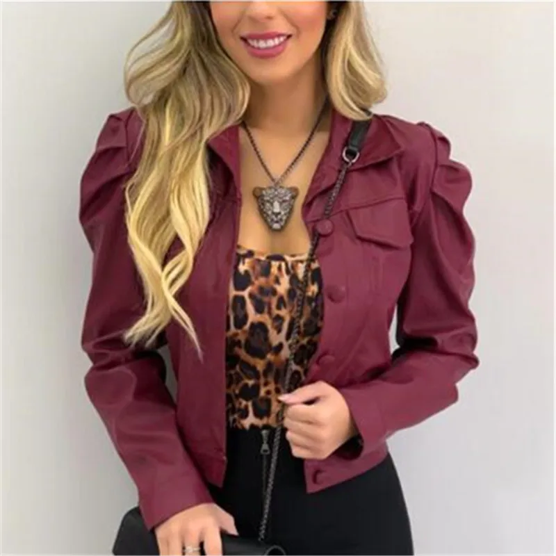 Модное короткое пальто из искусственной кожи женское модное с отложным