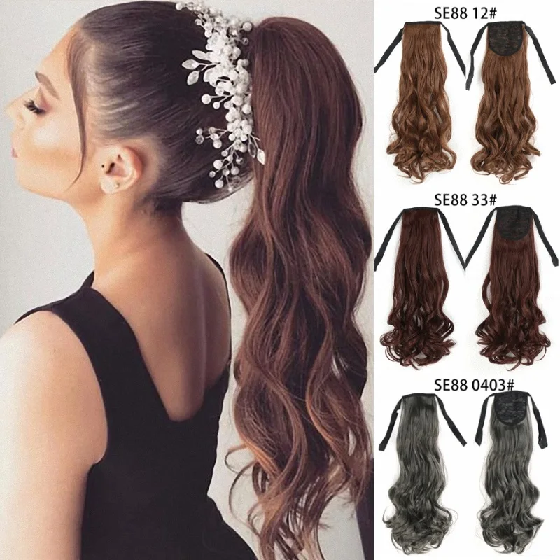 

Ponytail Extensions Bandage Synthetic Ponytails Hair Piece Long Wavy Pony Tail Heat Resistant Fiber Fake Hairpieces 22 Inch