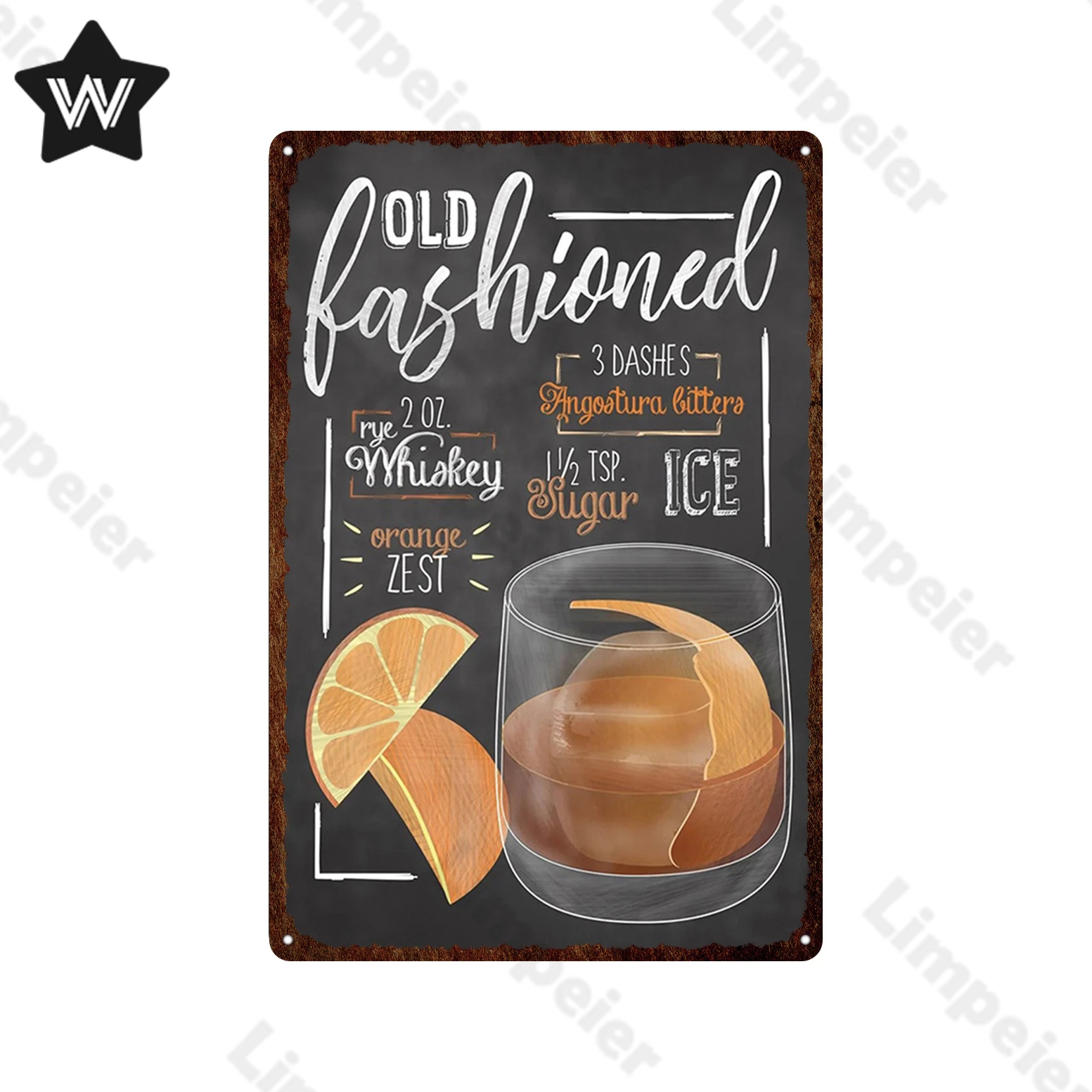 Whiskey Sour Metal Sign Tin Plate Vintage Black Wall Sticker Retro Long Island Ice Tea Plaque Shabby for Club Bar Decor |