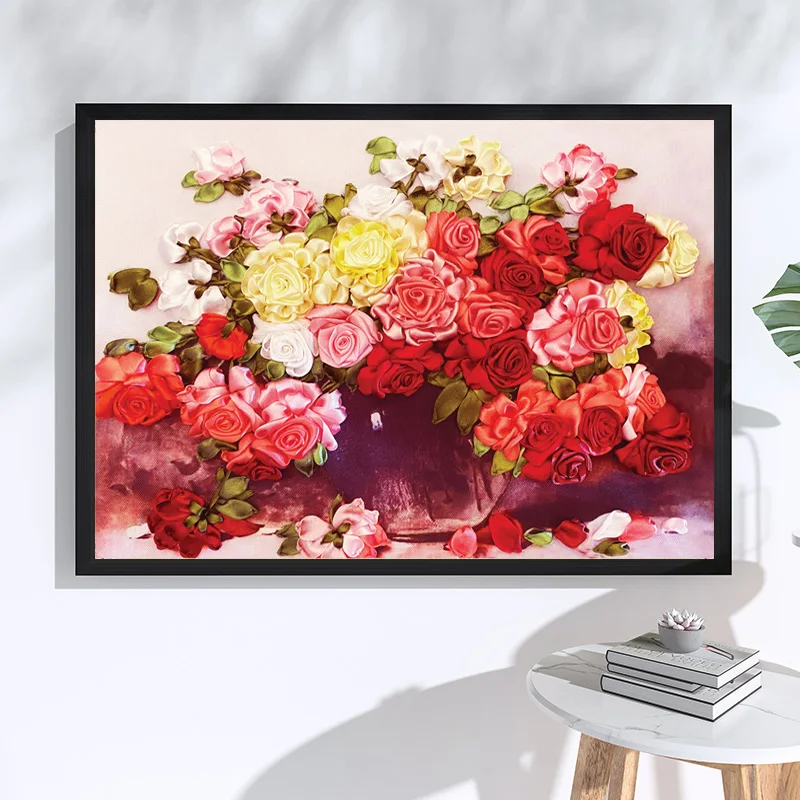 Набор для вышивки крестиком сделай сам 3D картина из простой ленты Цветочная