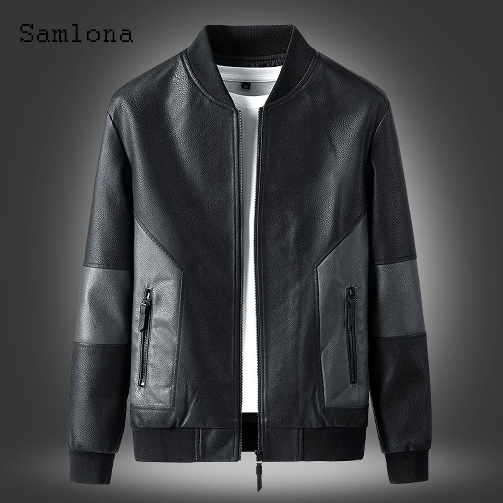 

Samlona Plus Size 7xl 8xl Mens Pu Leather Jacket New Autumn Fashion Jackets Black Faux Leather Outerwear Sexy Men Clothing 2021